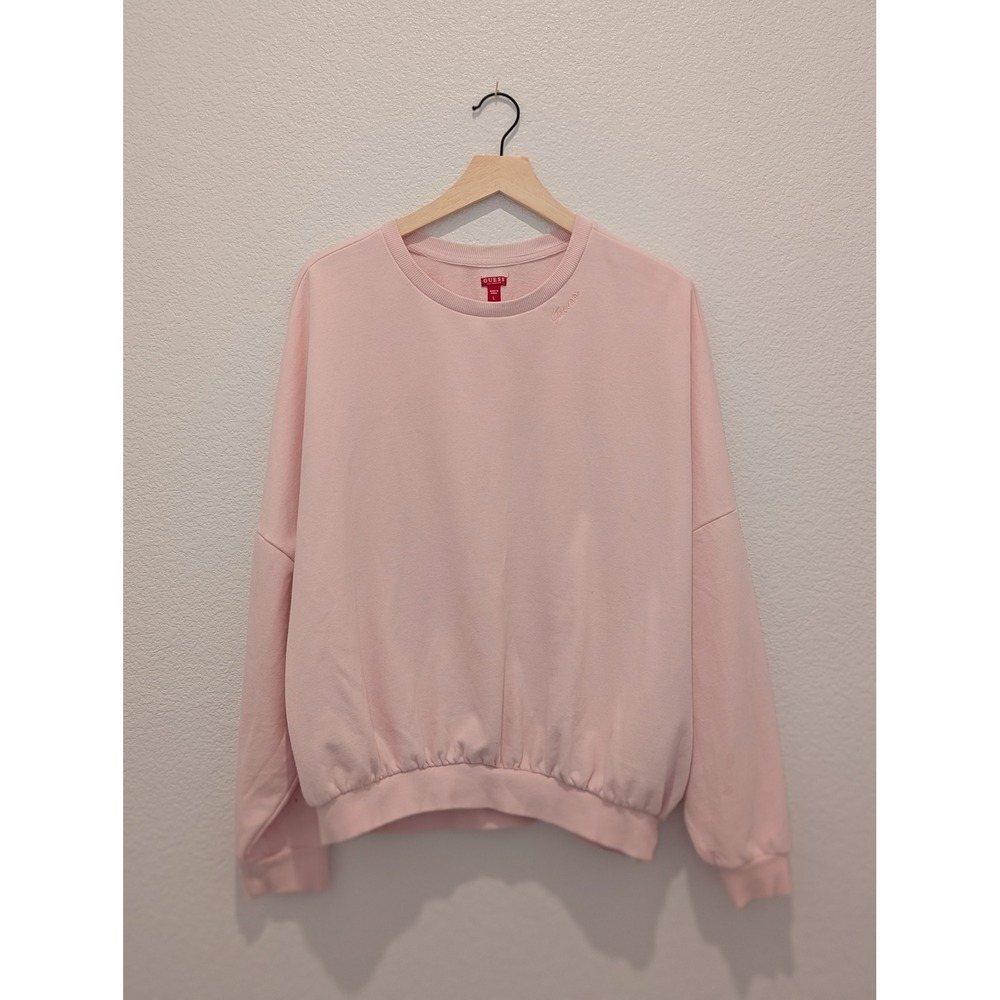 Guess Los Angeles Womens Pink Embroidered Logo Crewneck Sweatshirt Large